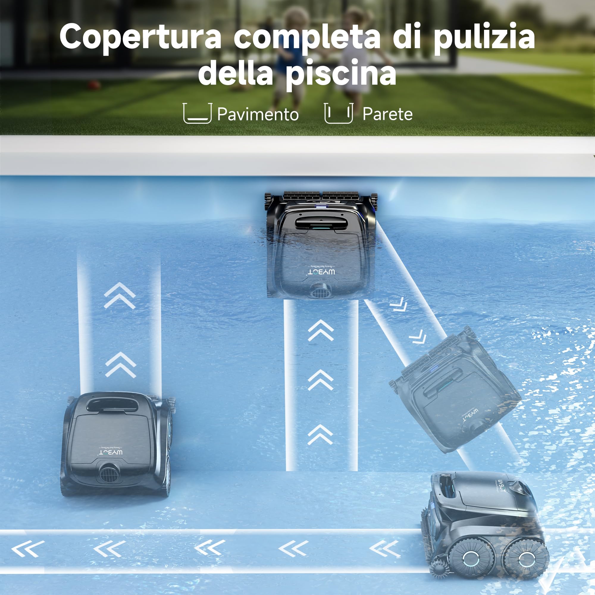 WYBOT B1 - Robot da Piscina a Batteria per Piccole Piscine, Leggero e Intelligente, con Controllo App, Copertura da Parete e Pavimento, Due spazzole Laterali, Fino a 100 Minuti, Nero-Verde