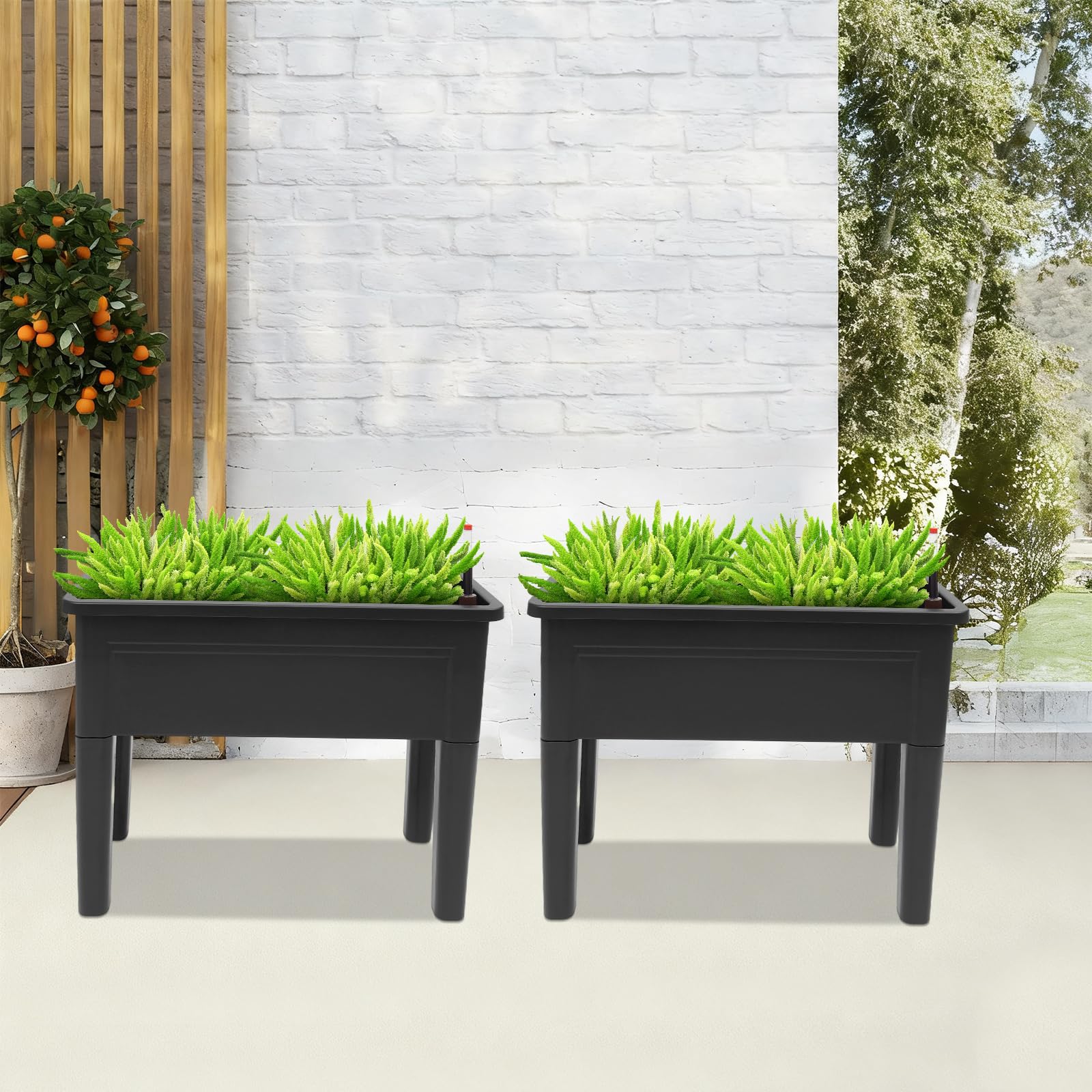 Jardinière surélevée pour l'extérieur, 2 lits de jardin surélevés, jardinières rectangulaires, pieds amovibles, idéal pour la culture de légumes, fruits, herbes aromatiques, 75 x 34,5 x 65,5 cm (noir)