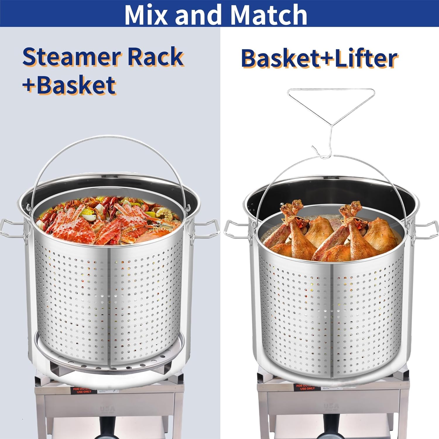 ARC 64QT Stainless Steel Seafood Boiling Kit, 200,000BTU Propane Burner And Crawfish Boil Pot w/Basket and Steamer Rack, For Outdoors Cooking and Steaming, Large Turkey Fryer Pot, Lobster Shrimp Pot