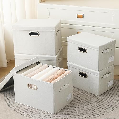 Miniatura 2 de PRANDOM Contenedor de almacenamiento plegable con tapa, caja de almacenamiento plegable de tela, cesta organizadora con tapa, para el hogar, Beige