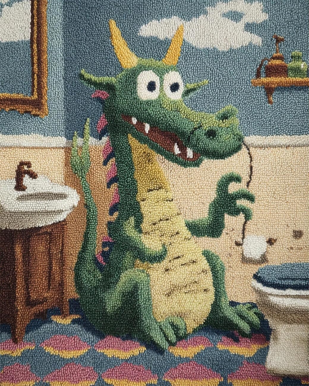 AMBATTERY Large Rug Making Kit Cartoon Dragon 55x75cm