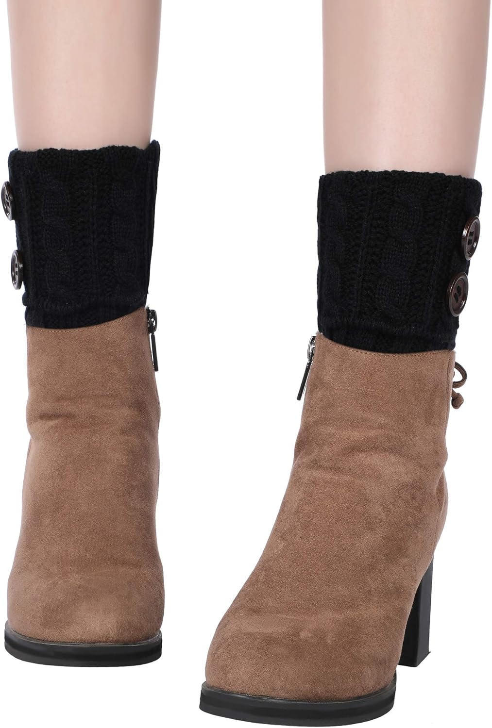 Pangda 4 Pairs Boot Cuffs for Women Short Boot Socks Cuff Buttons Boot Topper Cable Knit Winter Leg Warmers - Image 6