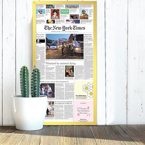 Miniatura 6 de Juego de 2 portarretratos de periódicos de 11 x 22 pulgadas, para pared, peso ligero y transparente, paquete de 2 unidades, color dorado, 11 x 22