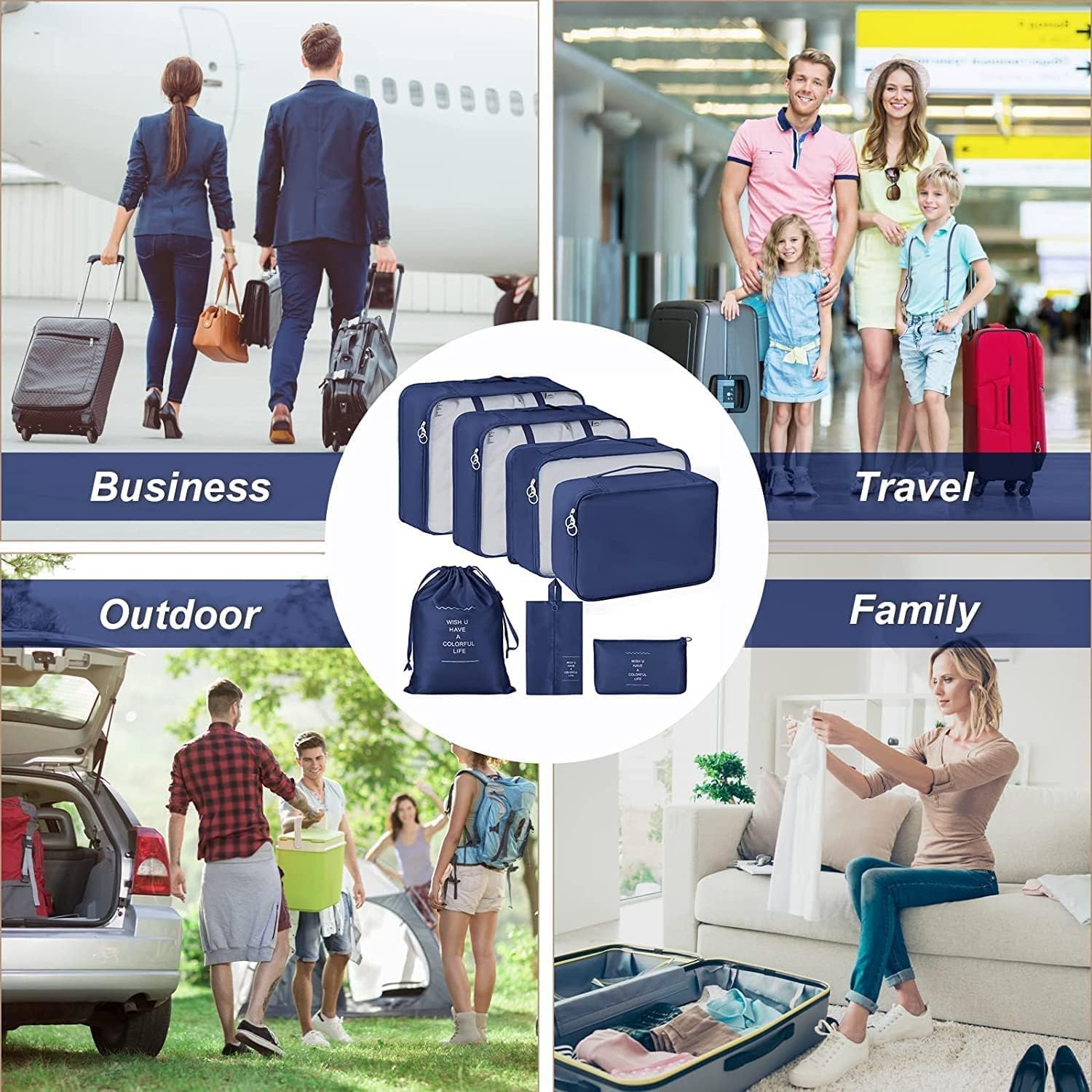 KUKLAR Cubos de embalaje para maletas, cubos de embalaje con bolsa de zapatos, bolsa de ropa, accesorios, cubos de embalaje para viajes, organizador de equipaje, mujeres y hombres (azul), azul