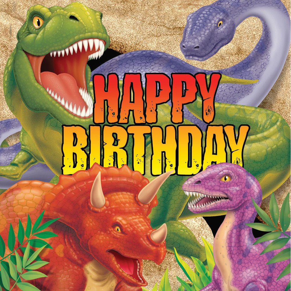 Creative Converting Multicolor Dinosaur Birthday Paper Luncheon Napkins, 13"-16 Pcs, Lunch, 661012
