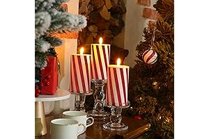 Candy Cane Pillar Candles with Real Wax Flameless LED Lights
