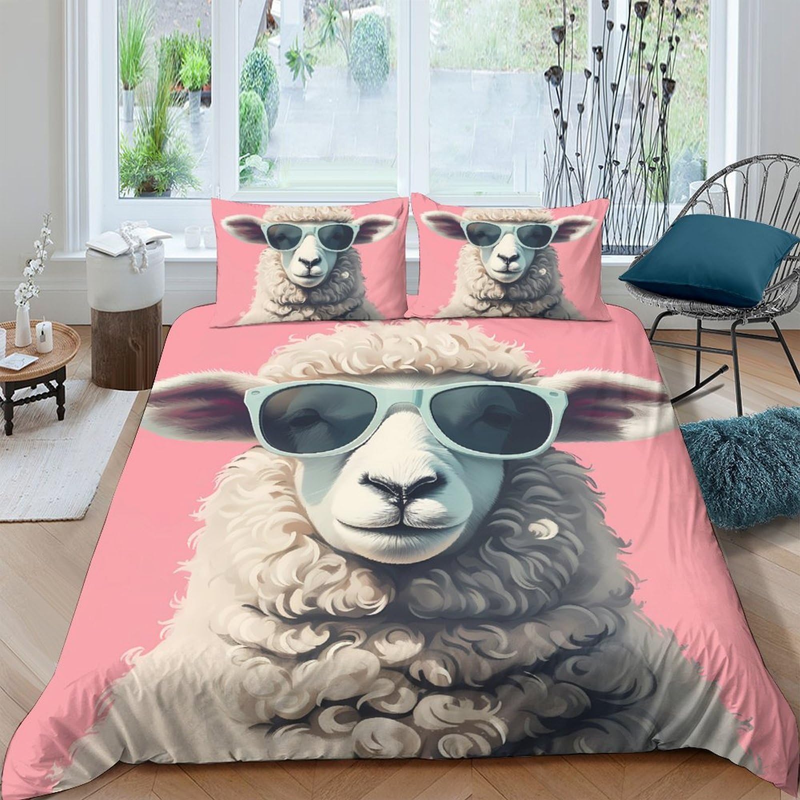 Ctjqhvkz Style-3 3D Printed Cool Sheep Fitted Sheet Microfiber Pink Sunglasses Bed Cover For Bedroom Guest Room Mattress Decor Single（135X200cm）