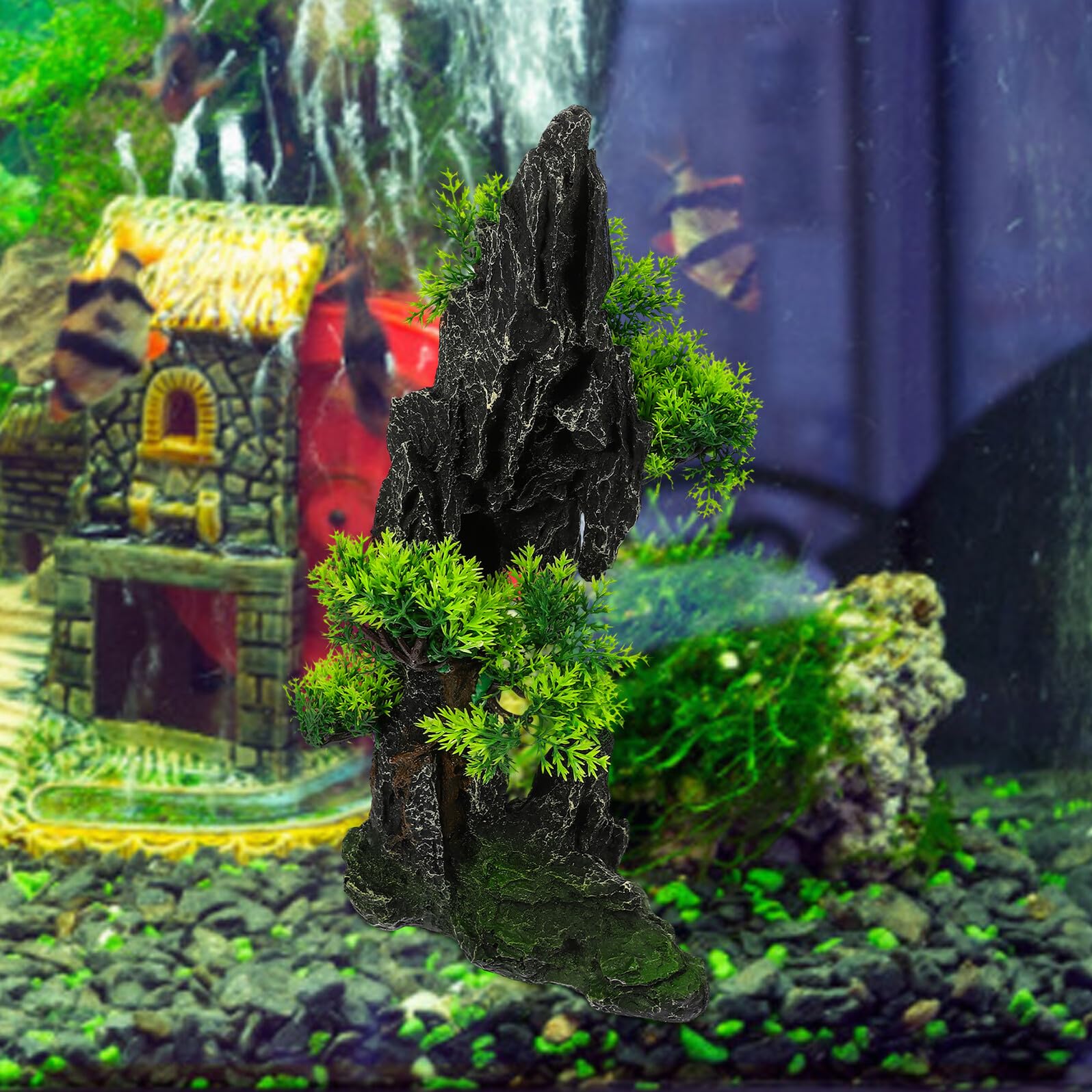 Decorazione per Acquario con Grande Rocce in Resina Ornamento Paesaggio Montano per Acquari d Acqua e Salata Nascondiglio Stabile per Pesci Resistente e Antiribaltamento