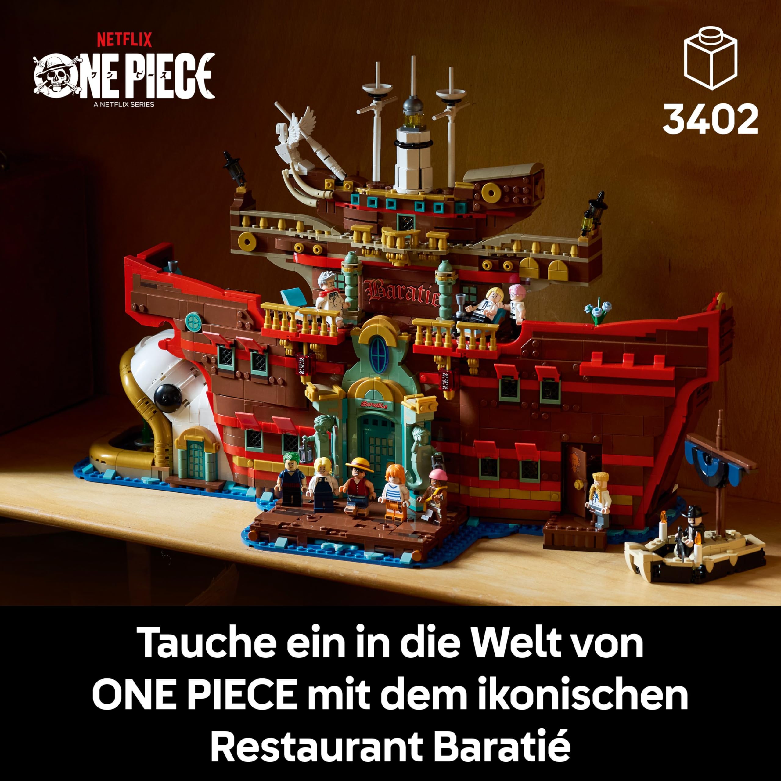LEGO ONE PIECE - Baratié, das Schwimmende Restaurant - Bauset für Erwachsene - Modellbau mit detailliertem Innenraum sowie 10 Minifiguren inkl. Luffy, Nami & Sanji - Anime Geschenk für Fans - 75640