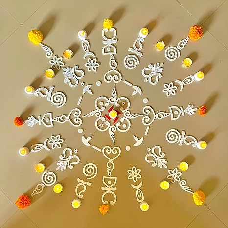 Varnika by Welburn Veda&Co® Reusable Rangoli Kit (120 Piece) for Diwali Decoration, Navratri & Pooja & Floor Decor | Indian Festive Floor Art for Festive Gifting | Washable DIY Rangoli Set