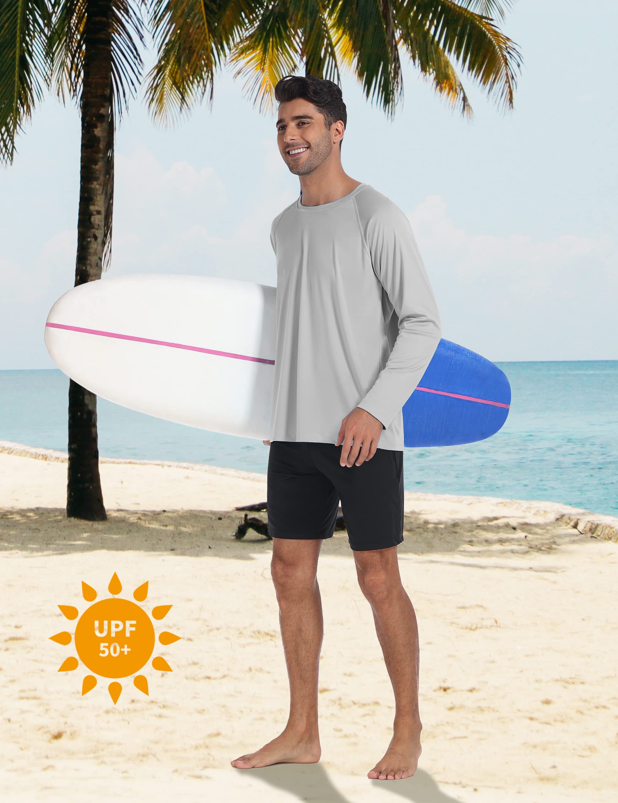 Desol Męska koszulka Rashguard z kieszeniami UV, UPF 50+, ochrona przed słońcem, koszulka z długim rękawem, do surfowania, biegania, pływania, wędrówek