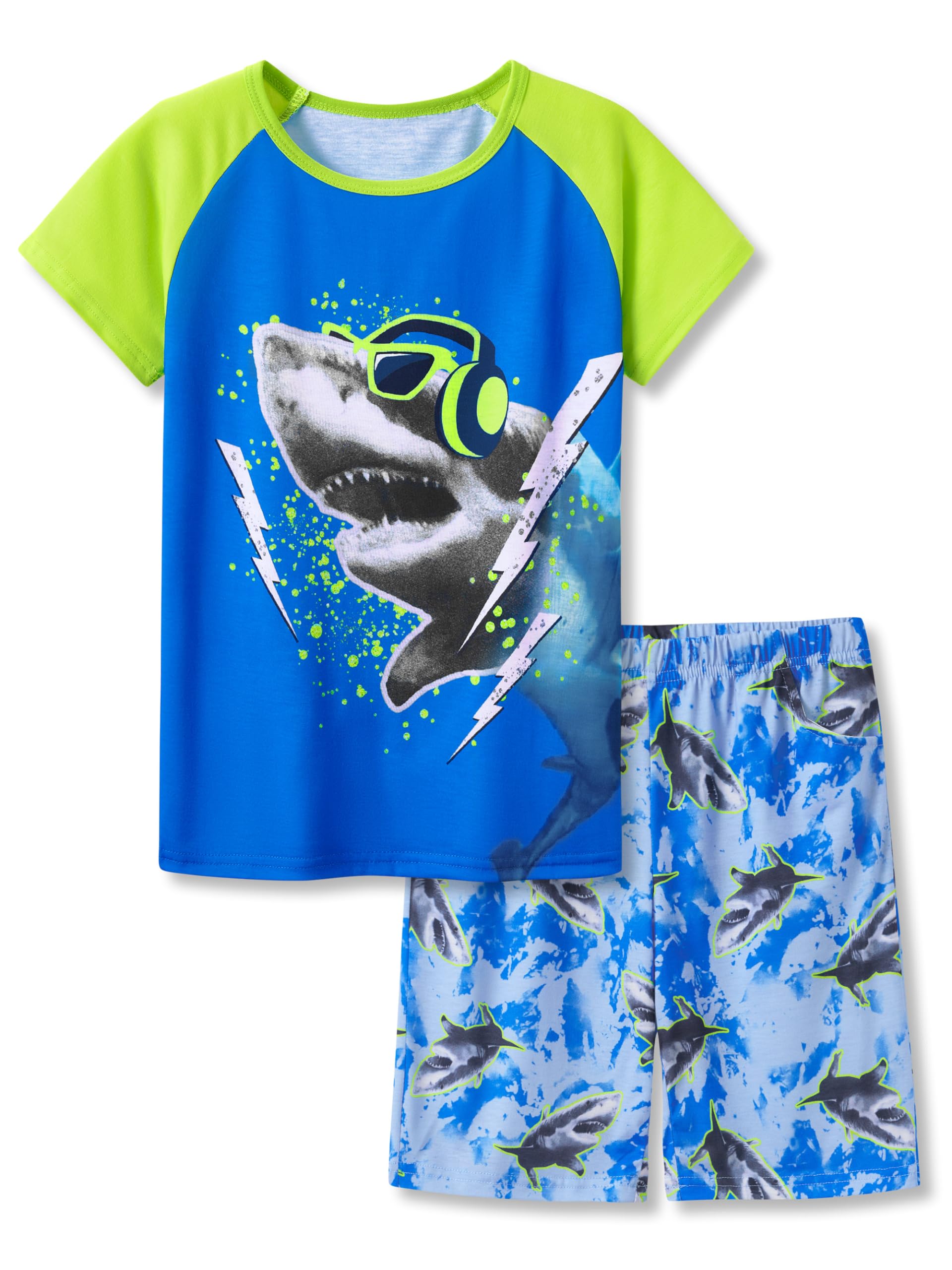 Tebbis 2-Piece Cozy Pajamas For Little/Big Boys Gamer Yellow Short Sleeves Cool PJs Set Kid Size 6-18