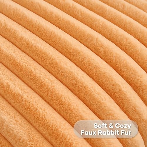 Miniatura 2 de FUTEI - Juego de 2 fundas de almohada decorativas con rayas de color naranja, 22 x 22 pulgadas, cuadradas y primaverales, piel sintética de conejo