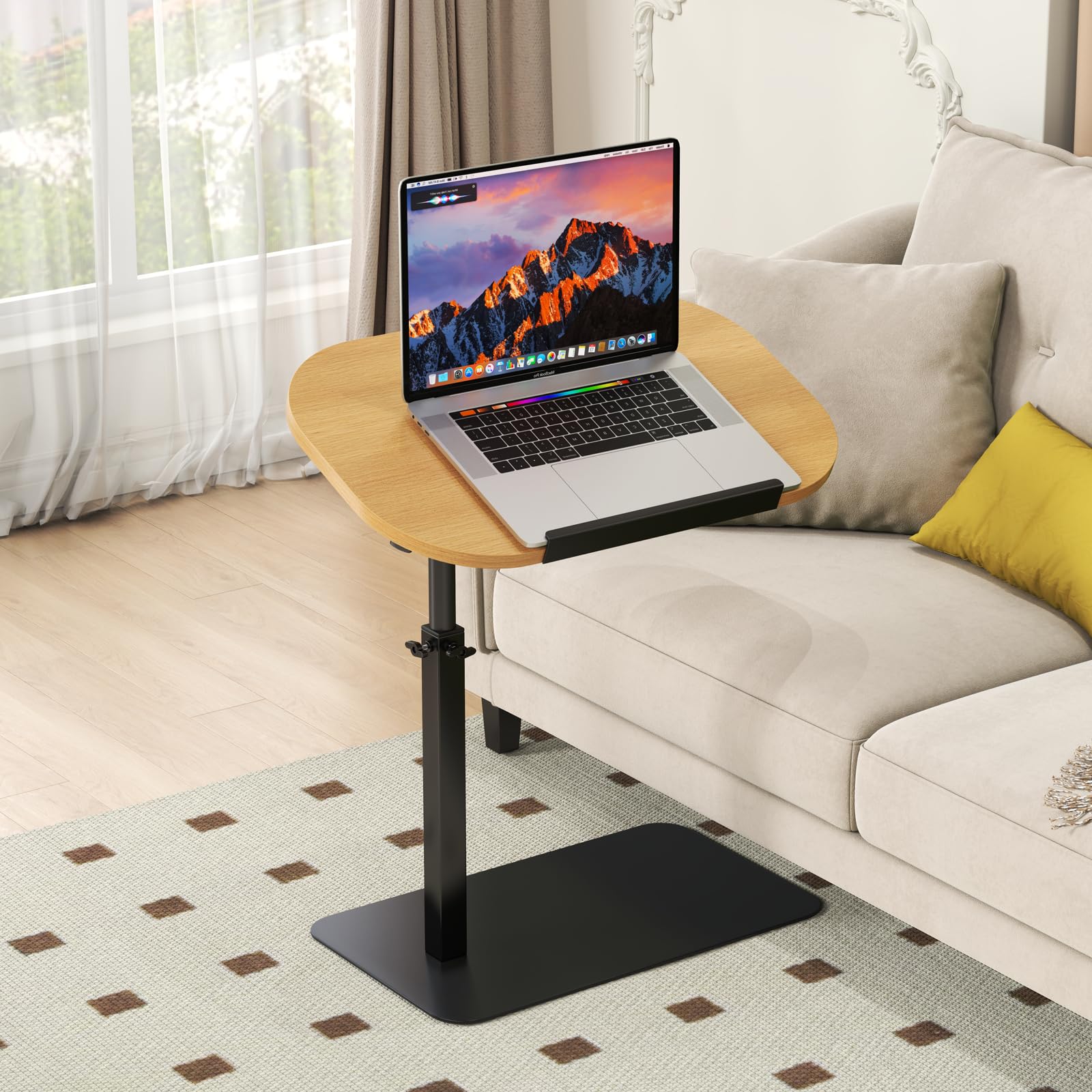 YUTVCZO Solid Wood C Shaped Side Table Adjustable Height,360