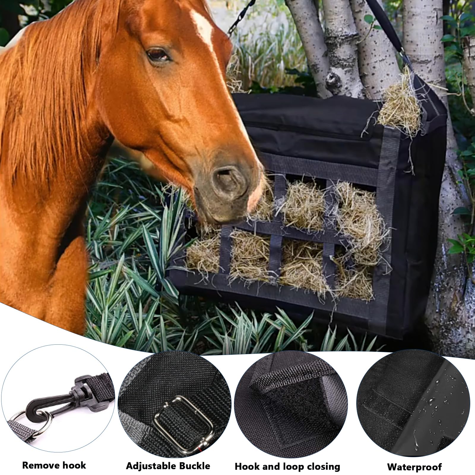 Lot de 2 sacs à foin à alimentation lente - Filet de rangement pour cheval, âne, chèvre - Pour camping, voyages - Facile à remplir
