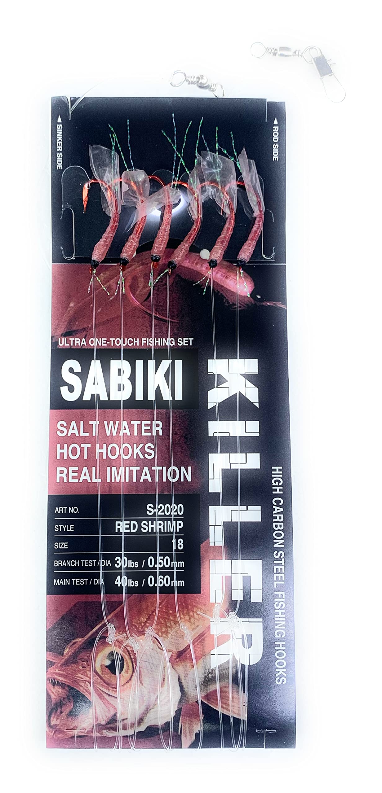 KILLER Sabiki rigs red shrimp saltwater hot hooks real imitation 6 hooks
