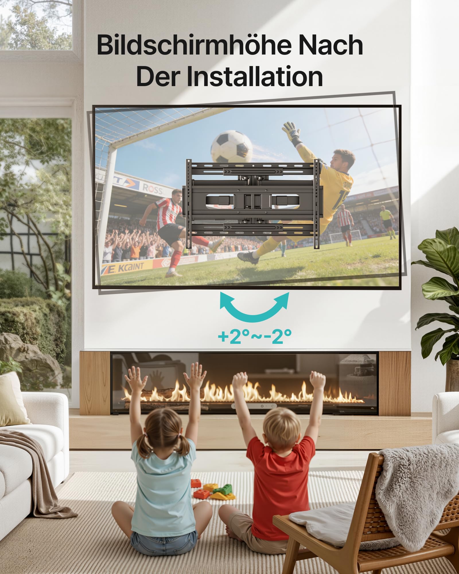 PEGZONE Doppelarm TV Wandhalterung bis 80 kg für 37–90 Zoll Fernseher | Wandhalterung Fernseher Schwenkbar & Neigbar, max. VESA 600x400 mm, Wandabstand 120–645 mm, Kabelmanagement