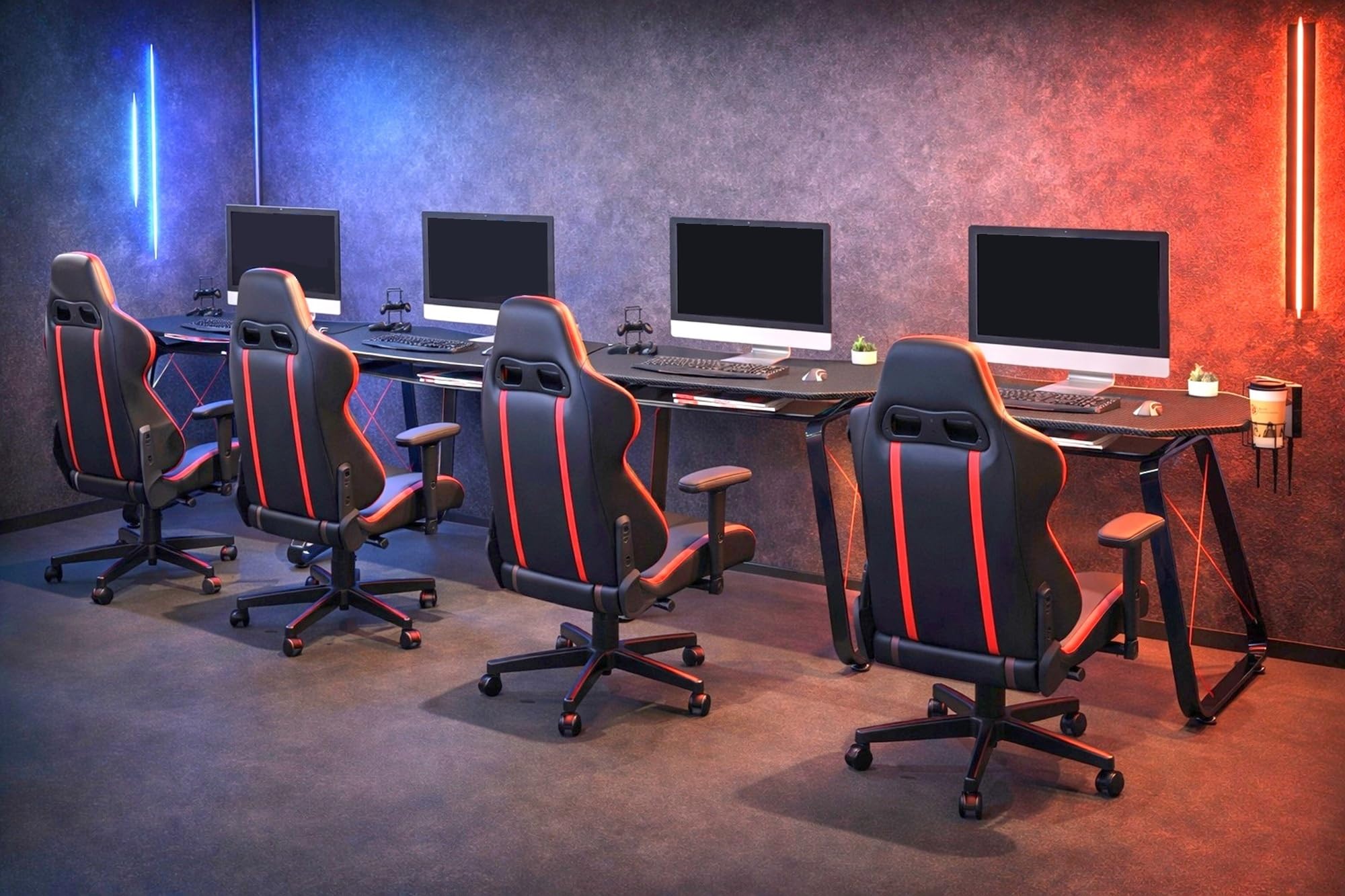YELLOO - Scrivania Gaming per Computer, Scrivania Nera in Fibra di Carbonio Grande, Sceivanie per Cameretta Adatta per 1 Monitor Grande o 2 Monitor di Medie Dimensioni, Accessori Inclusi (GAMING GT10)