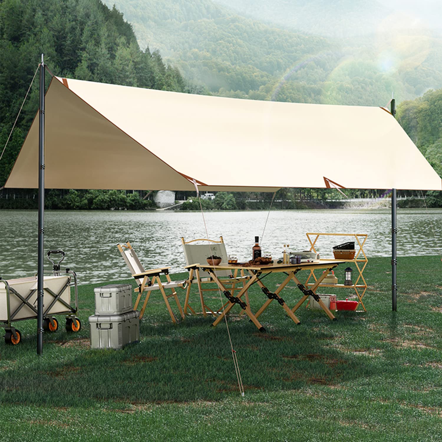 DOBEN 2er Set Kohlefaser Zeltstange Teleskop,2.1m/2.4m/2.7m/3m Verstellbares Teleskopstange Kohlefaser für Zelte Tarp,Ultraleichte Ultrastarke Zeltstange Tarp Stangen für Camping