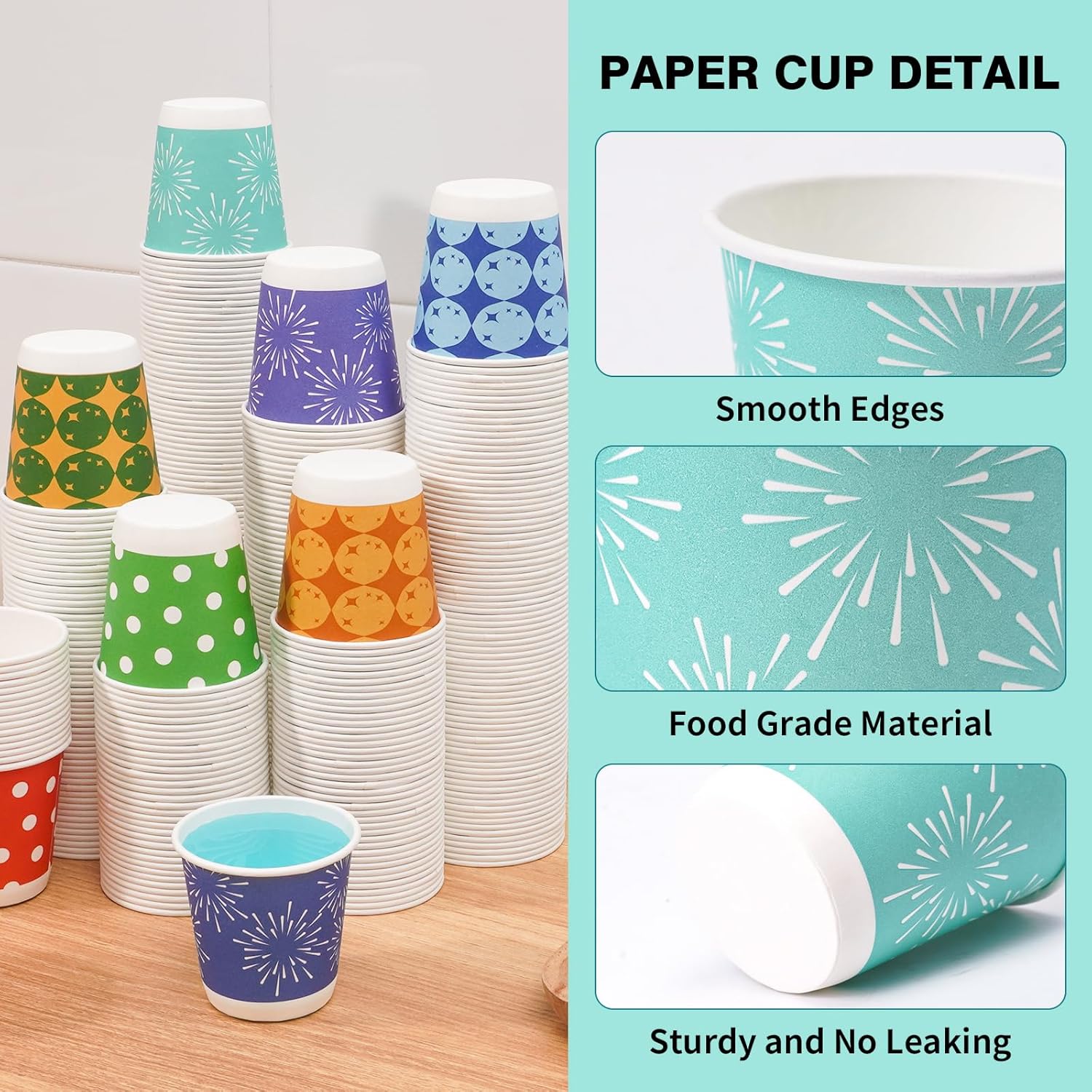 Tamone 600 Pack 3 oz Bathroom Cups, Small Paper Cups, Mini Disposable Cups Fireworks Design, Blue, Green Mouthwash Cups for Party, Picnic, BBQ, Travel, Home and Event - Image 3