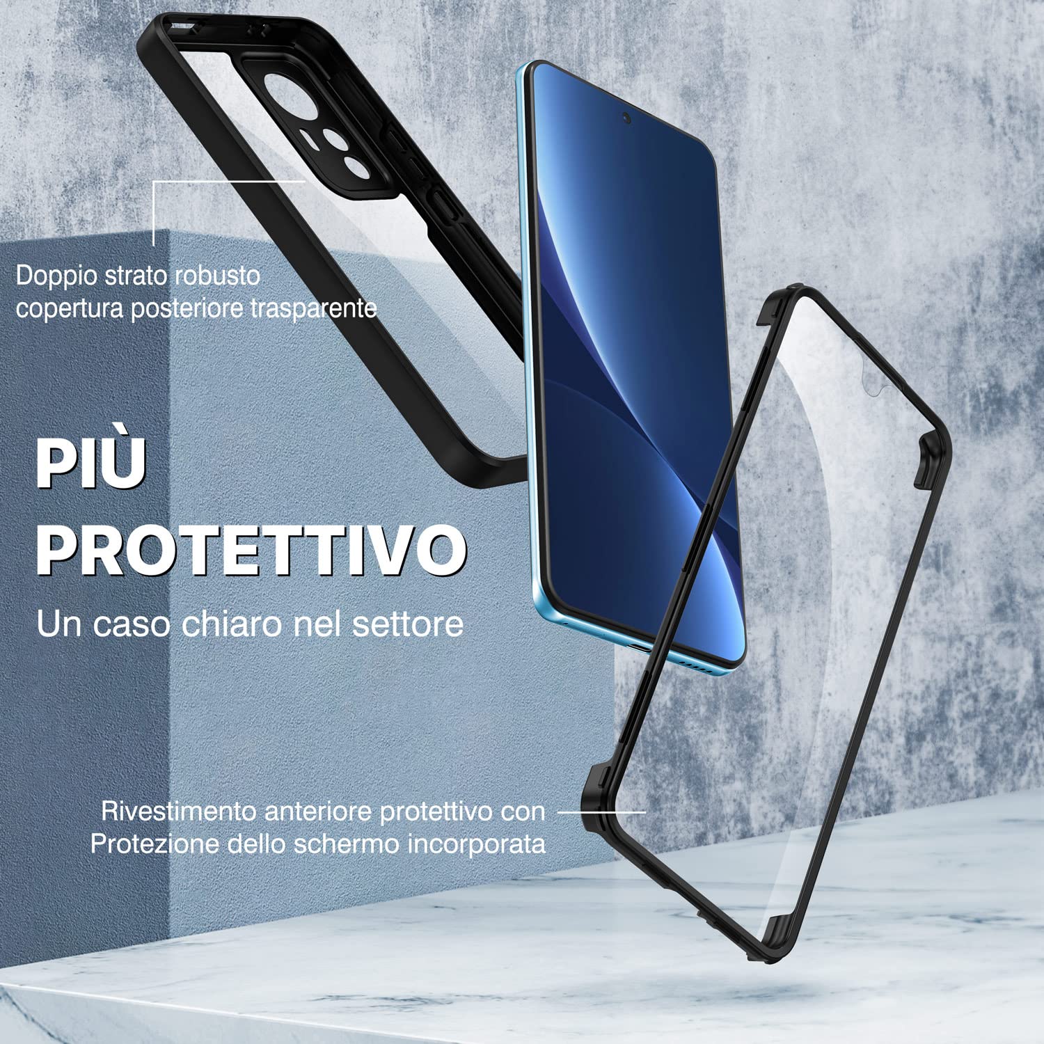 COMAKU Cover 360° Antiurto Per Xiaomi Mi 12T / 12T Pro 5G – Doppio Bumper Trasparente Con Protezione Schermo Integrata - Rosso - 4