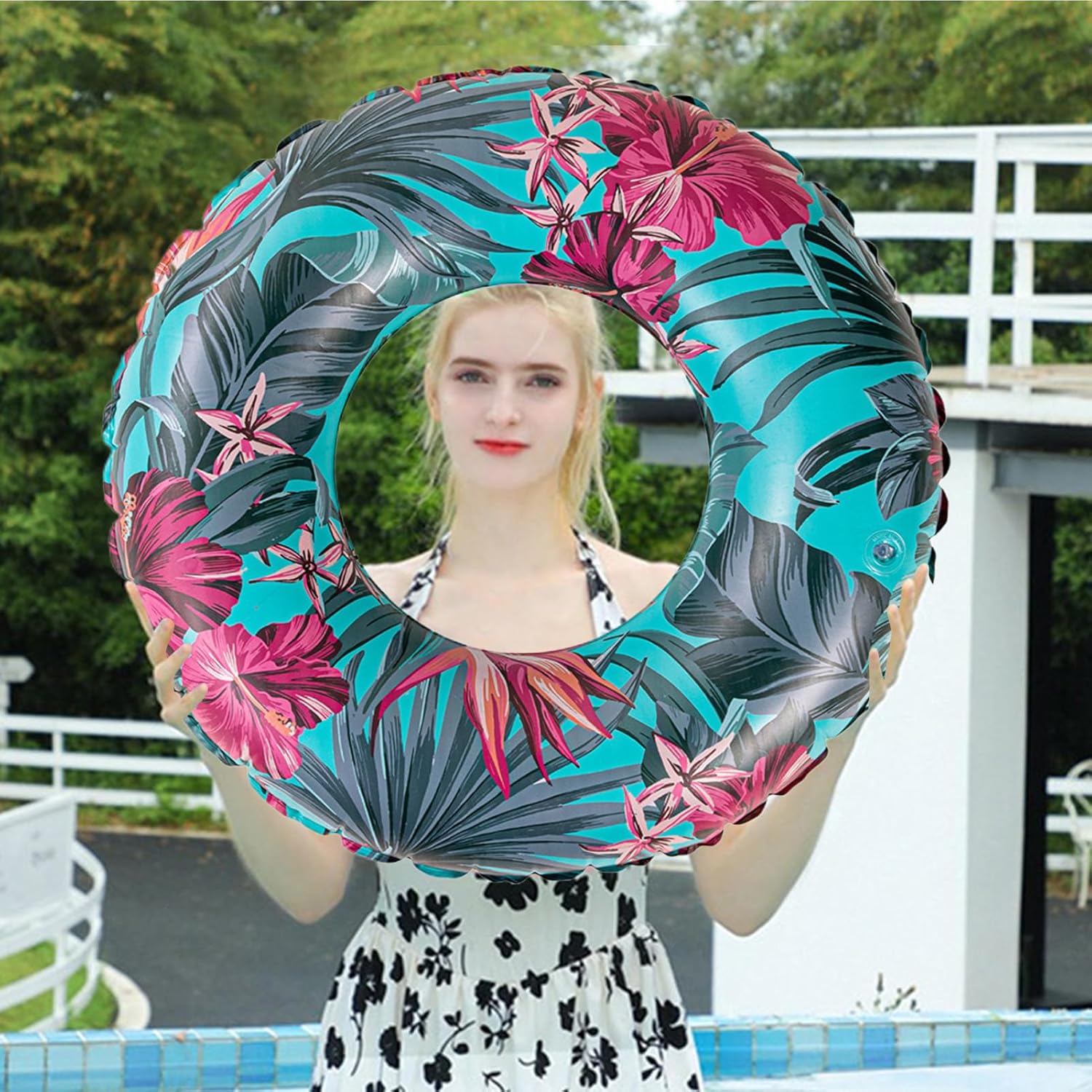 Inflatable Tube,Large Tropical Plant Portable Raft,Pool Float Ring Inflatable Toys - for Adults Swimming Summer Party Outdoor Travel Vacation Beach Lake River Yard Gym