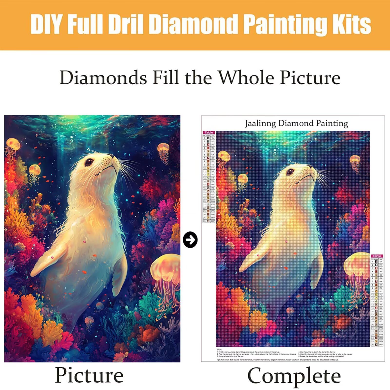 Diamond Painting Kit Completo, Diamond Painting Lontra, 5D Quadrato Pittura Diamante Kit Manualidades Adultos DIY Diamantini Crystal Art Disegni Ricamo Punto Croce Artigianale, 60x90cm Corallo j0-981