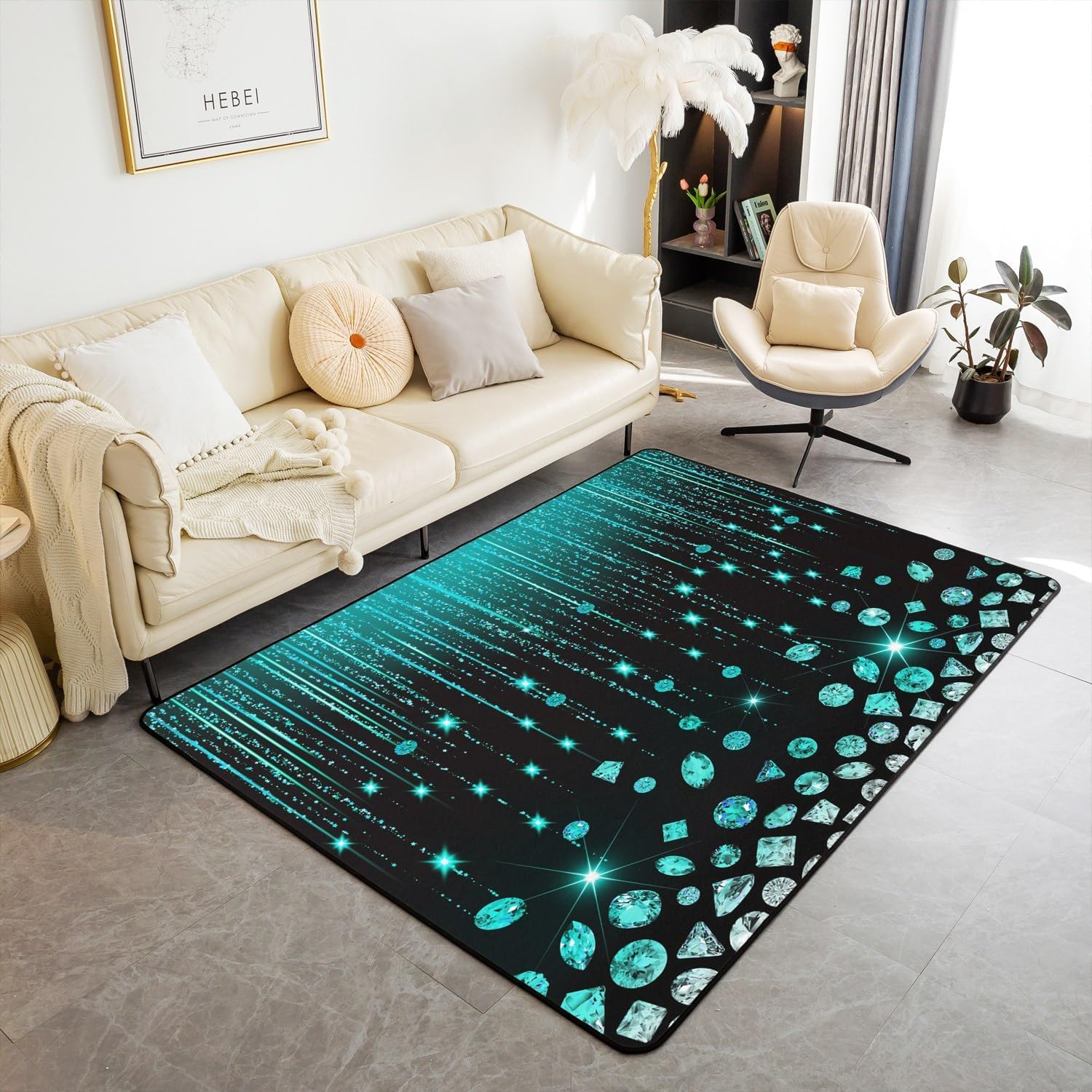 Tapis salon diamant de cristal 3d imprimé en polyester doux tapis 120 x 160 cm