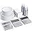 FOCUSLINE 350 Ct Disposable Dinnerware Set for 50 Guests -Heavy Duty Plastic Plates with Silver Rim, Includes 50 Dinner & Salad Plates, Cups, Napkins, Cutlery Set