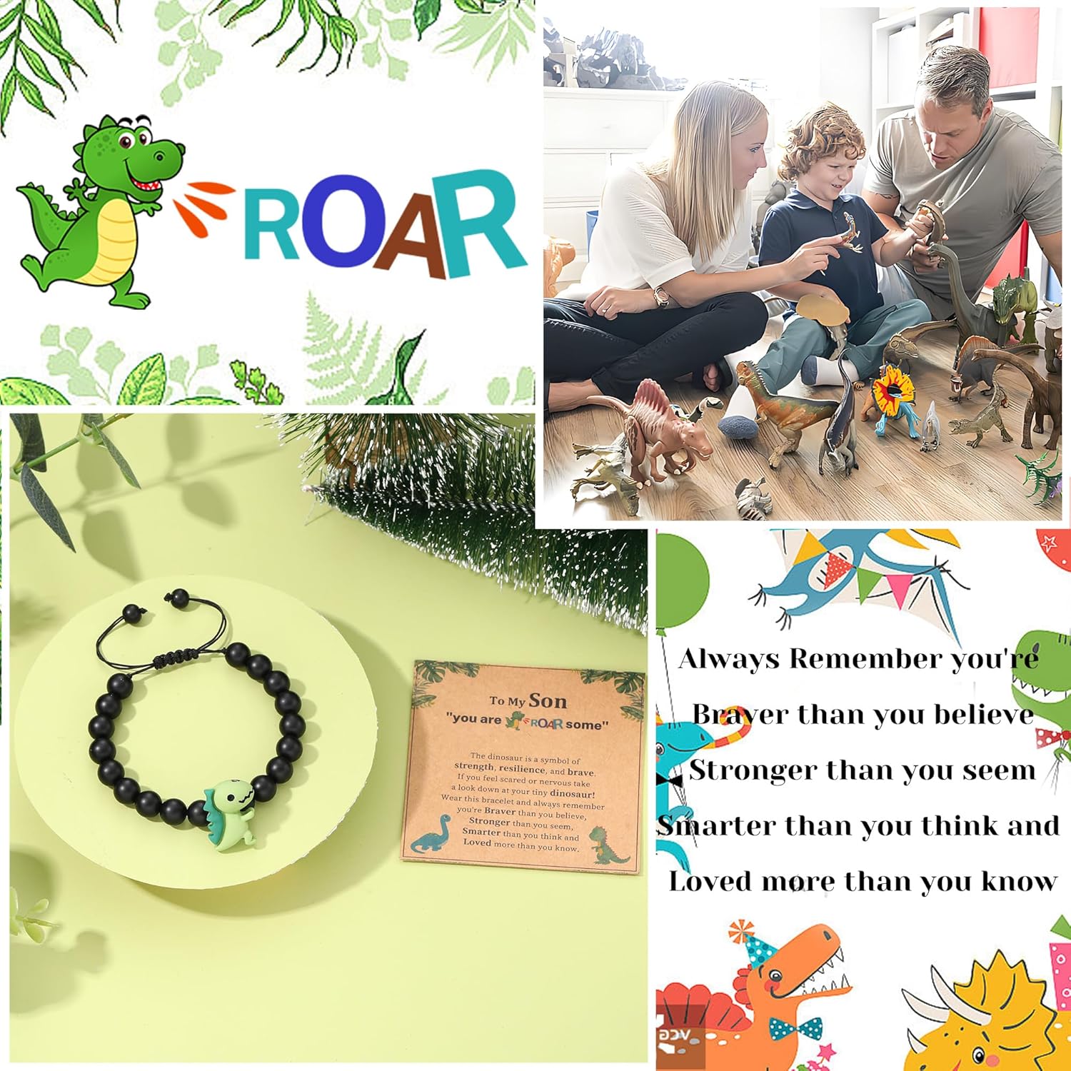 Dinosaur Bracelets for Teen Boys Gifts for Son/Nephew/Grandson Black Beaded Bracelets with Dinusaur Back to School/First Day Of schoo/Birthday Gifts for Him/Bonus Son/Brother Kindergarten - Image 6