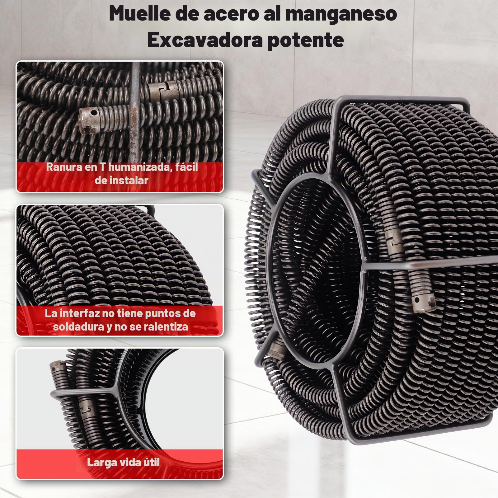 KAOLALI 500W Desatascador de Tuberías Eléctrico, Máquina de Limpieza de Desagües Electrico con 6 Cabezales de Limpieza, para Tuberías de 40 a 110 mm de Diámetro