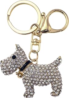 Evenchae Scottie Keychain - Rhinestones, Gold Filigree Back, Drawstring Gift Bag - 3.75