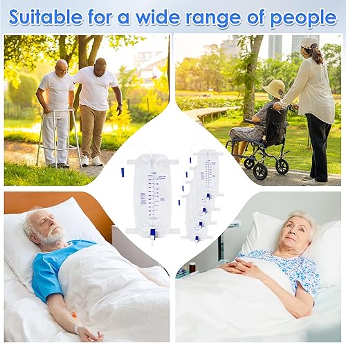 Miniatura 7 de Geiserailie Paquete de 5 bolsas de 33.8 fl oz, bolsa de drenaje urinario con tubo de 12 pulgadas y válvula antirreflujo, bolsa de orina de gran