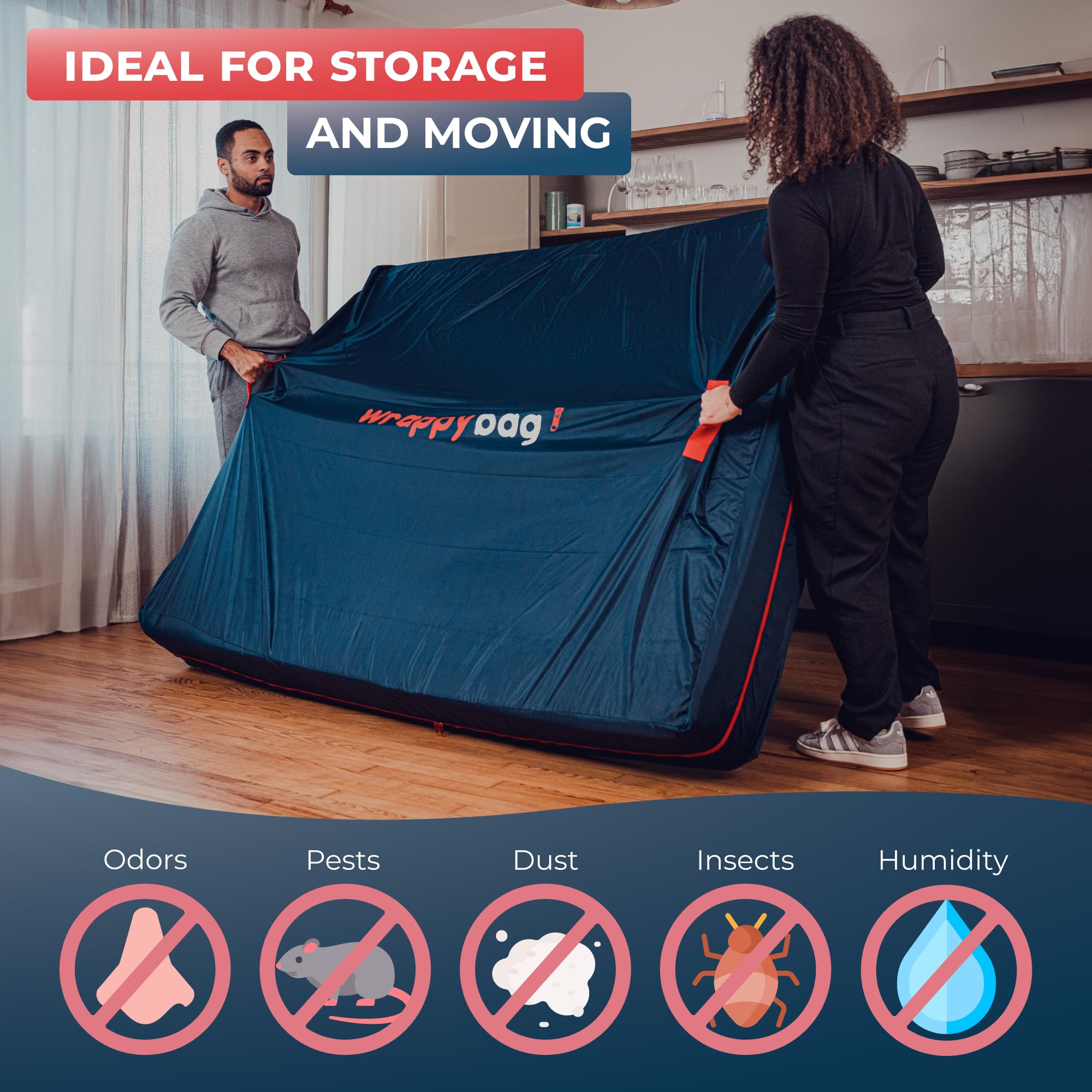 WRAPPYBAG, Waterproof Mattress Cover in Oxford Polyester, Storage Bag with 4 Carry Handles - Image 3