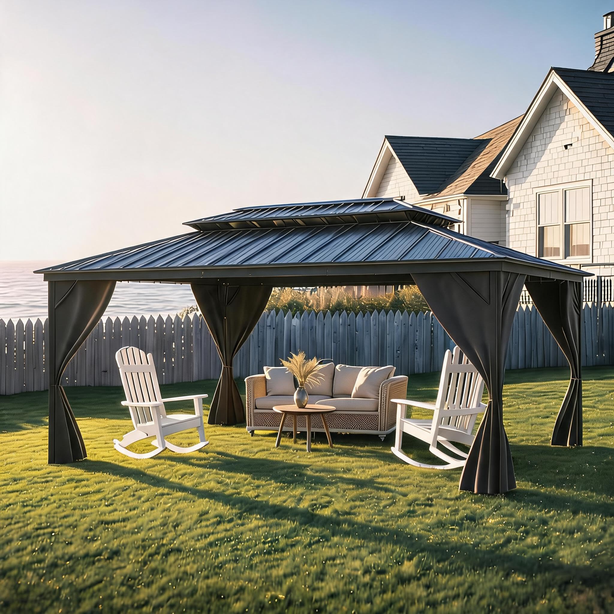 Photo 1 of
Missing Parts: Partial
Set Functional: Untested
GarveeLife Hardtop Gazebo 12 ft x20 ft for All Weather, with Double Metal Roof, Net, and Curtain, Permanent Building for Patio, Deck, Backyard, Lawn, and Garden