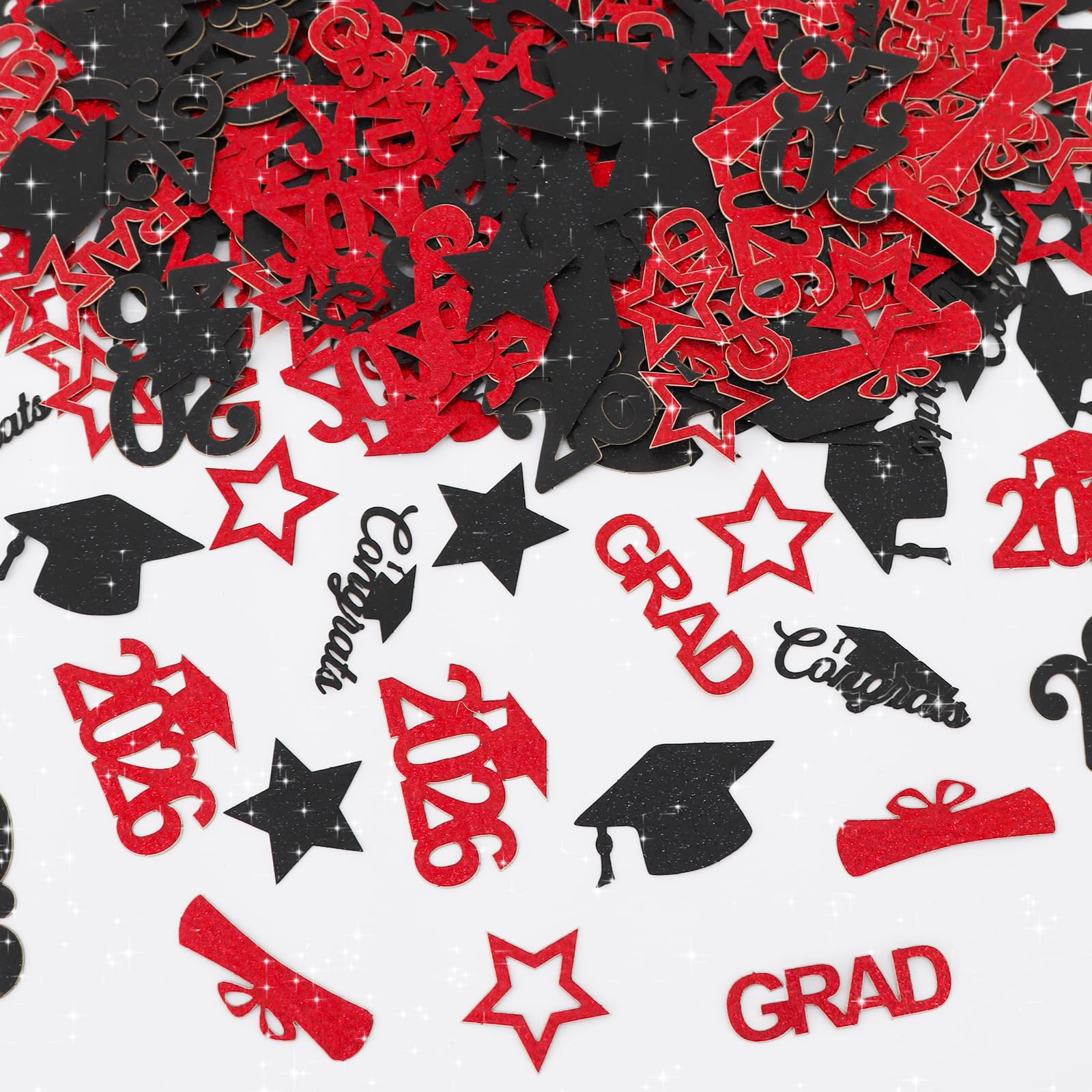 300Pcs Red and Black Graduation Table Confetti with Caps 2026，Congrats Grad Confetti 2026 Decorations, Perfect for 2026 Graduation Party Decor, Class Of 2026 Celebration Supplies