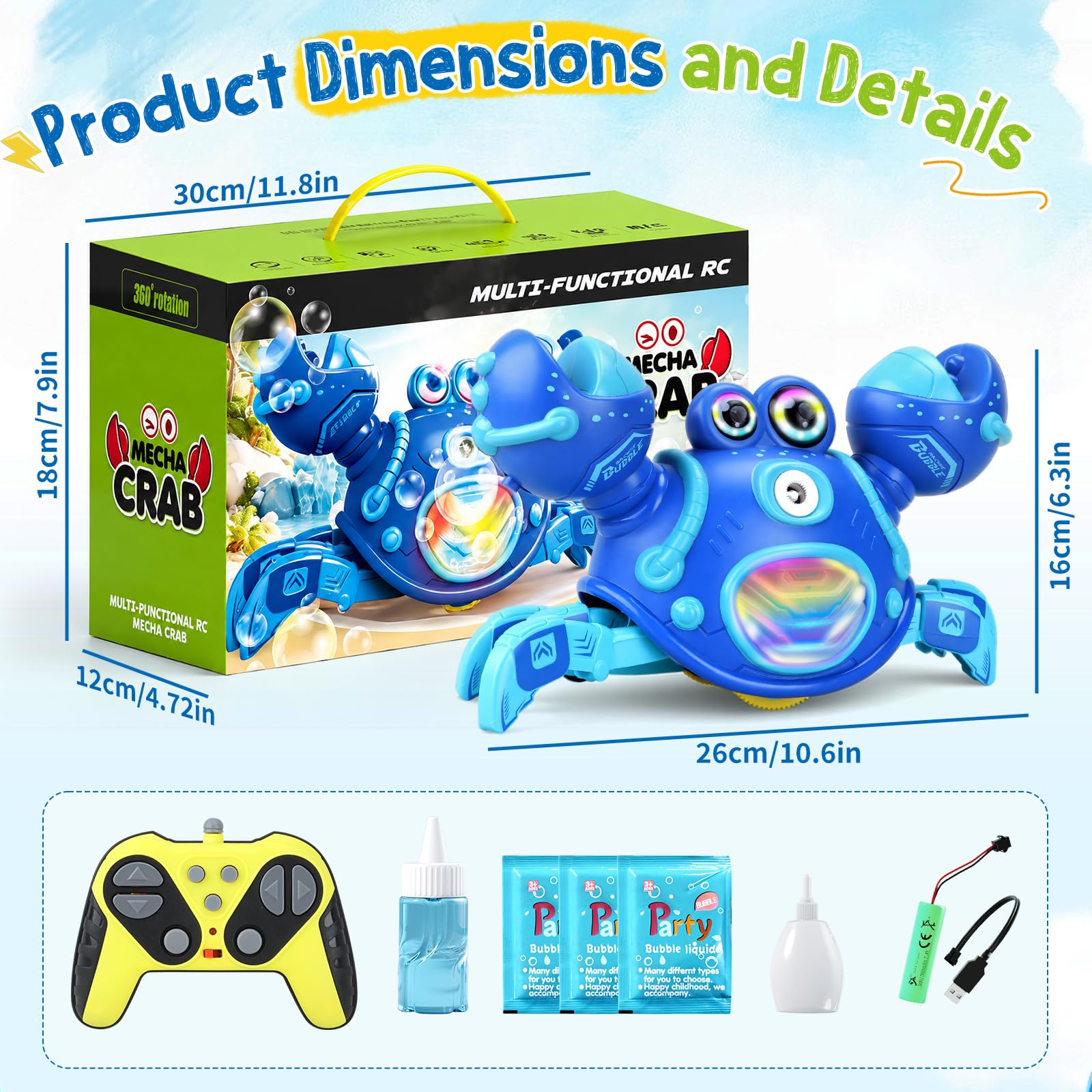 Beria Electric Bubble Machine for Kids 3-12 Year Old: Crab Bubble Machine Sound Toy Lights Up Bubble Blower Gifts for Toddler Baby Age 3 4 5 6 7 8 Birthday Presents Indoor Garden Bubble Toy Party - Image 7