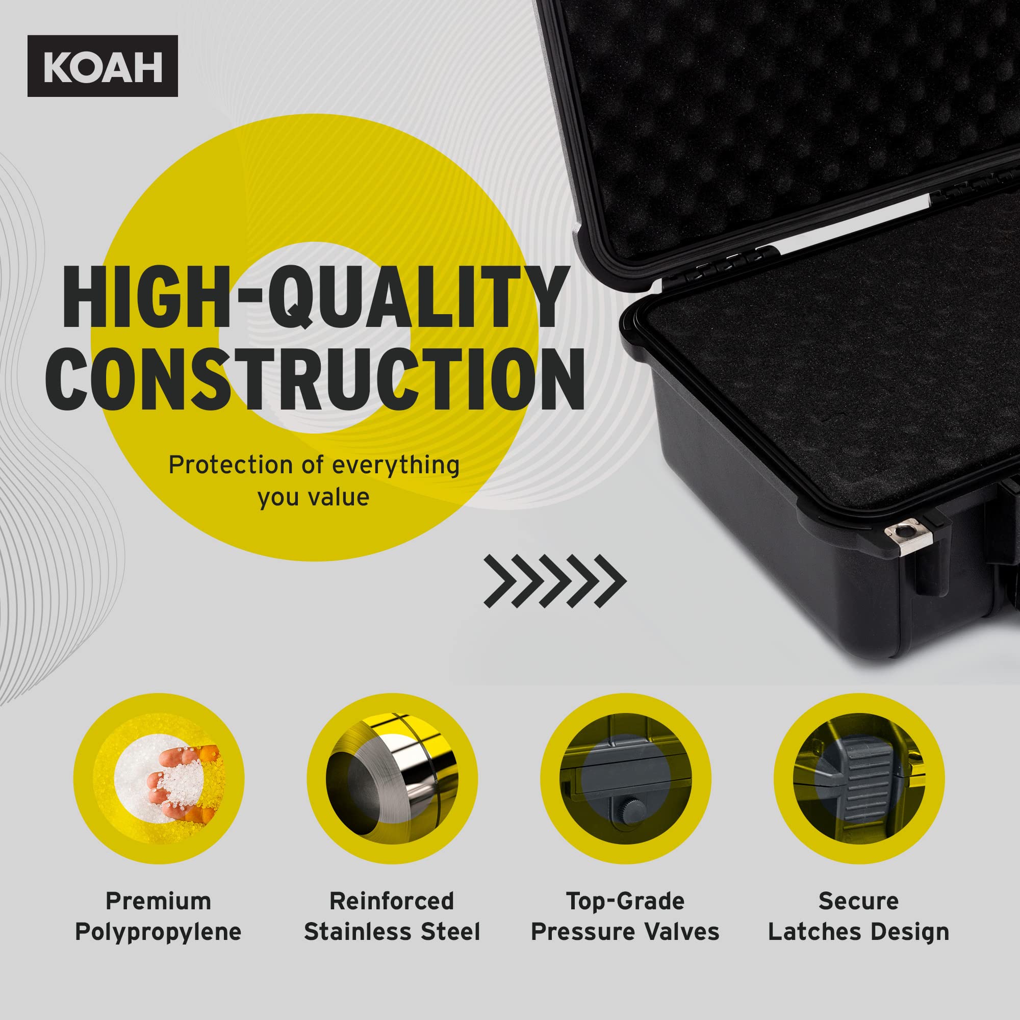 Koah Funda rígida resistente a la intemperie con espuma personalizable (13 x 11 x 6 pulgadas)