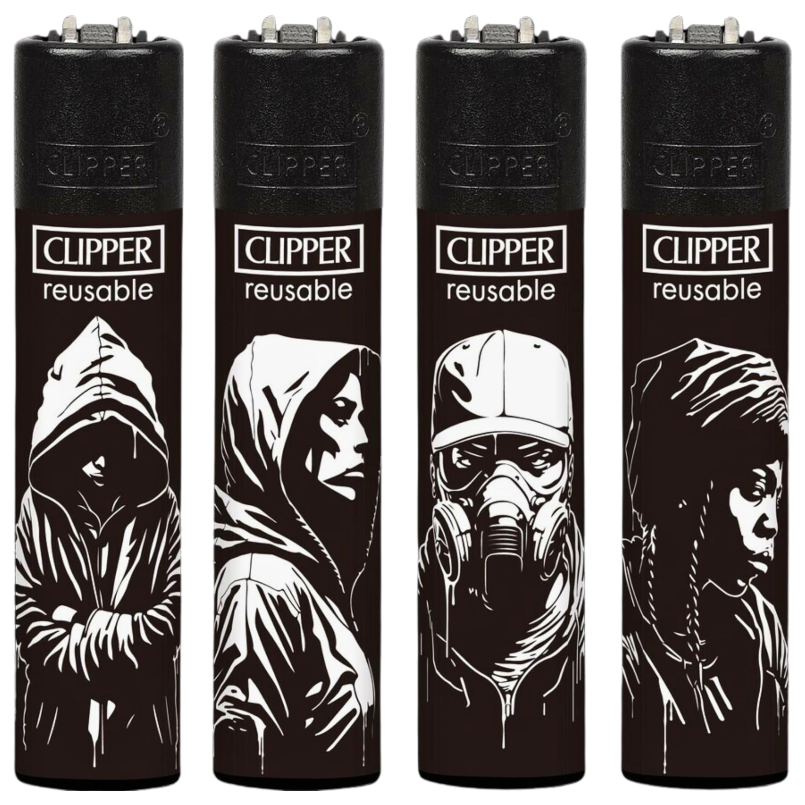 Zactly - 4 x Clipper Lighters STENCIL VIBE ARTFUL STROKES Design Set, Gas Refillable Flint Rare - Limited Edition