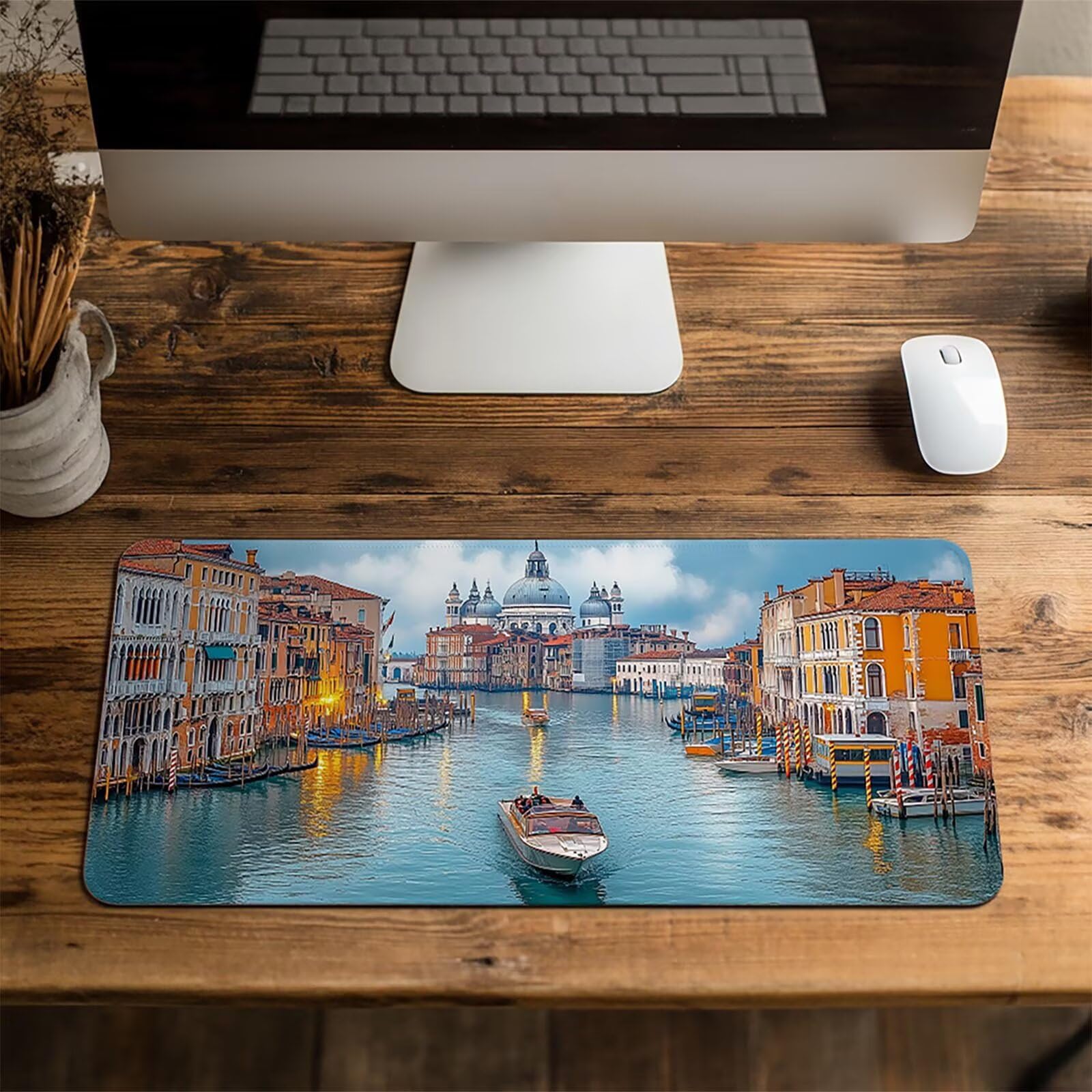 Wodoodporna podkładka pod mysz Wenecja Podkładka pod mysz do gier z antypoślizgową gumową podstawą szyte krawędzie, podkładka pod mysz miasto na PC Laptop Keyboard Deco Office Prezent dla mężczyzn 60