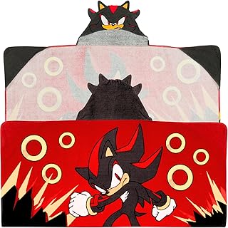 Sonic Shadow The Hedgehog Anime Kids Super Soft Bath/Pool/Beach Cotton Hooded Towel Wrap, 50 in x 24 in, (Officially Licensed Product) By Franco