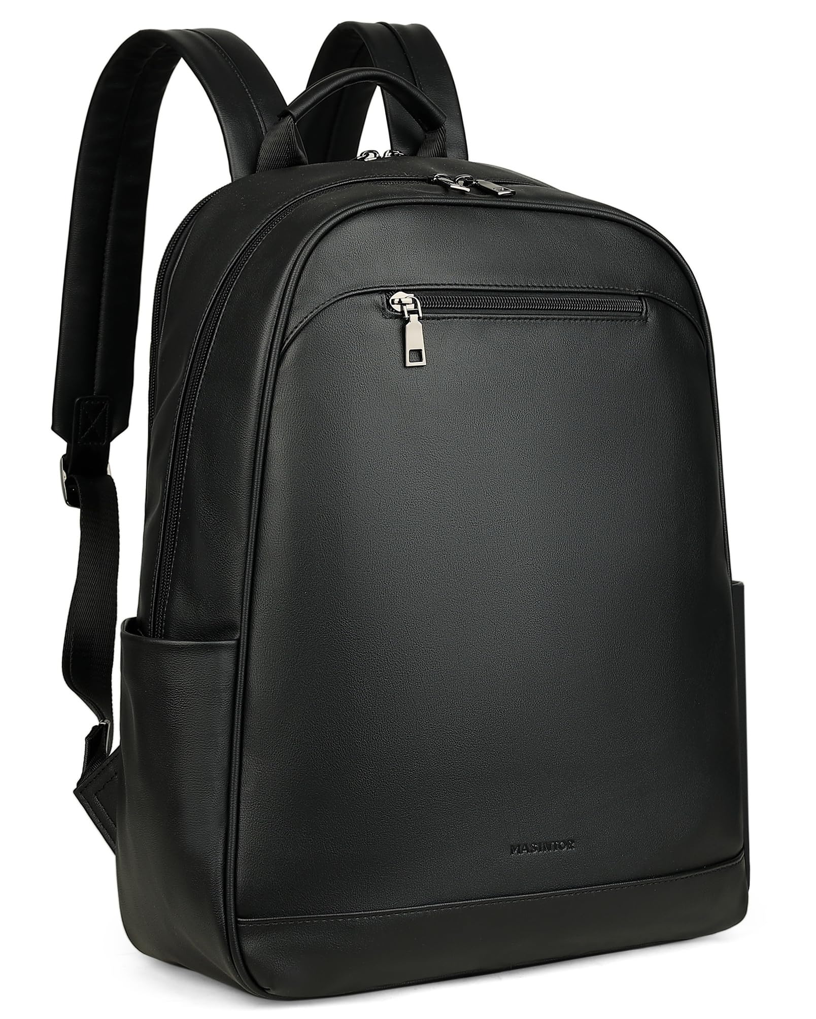 MASINTOR 15.6 inch Leather Laptop Backpack Purse for Women, Designer Travel and Work Bag with Laptop Compartment Black