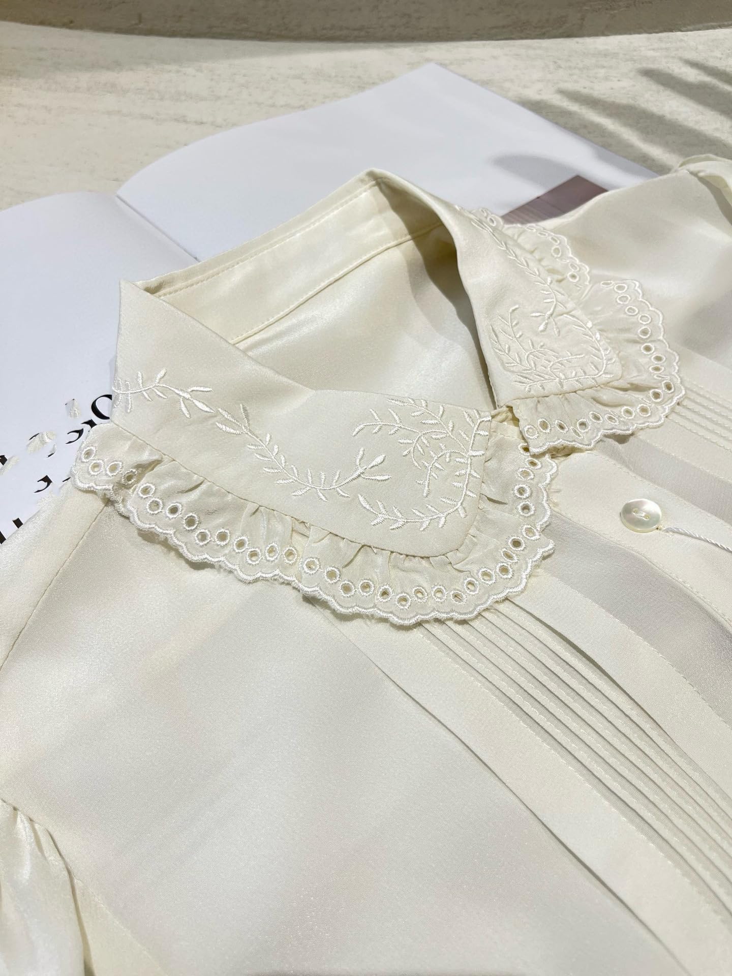 Women's Embroidered White Formal Silk Blouse for Women