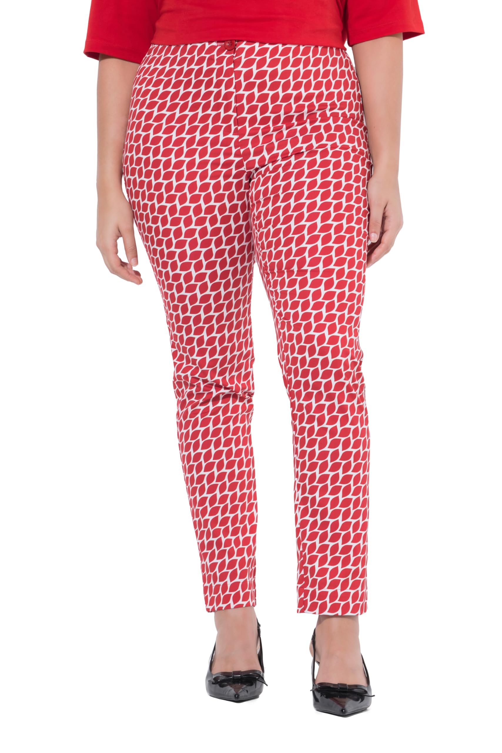 Ulla Popken Damen große Größen Übergrößen Plus Size Hose, grafisches Design, schmales Bein, Elastikbund 848098