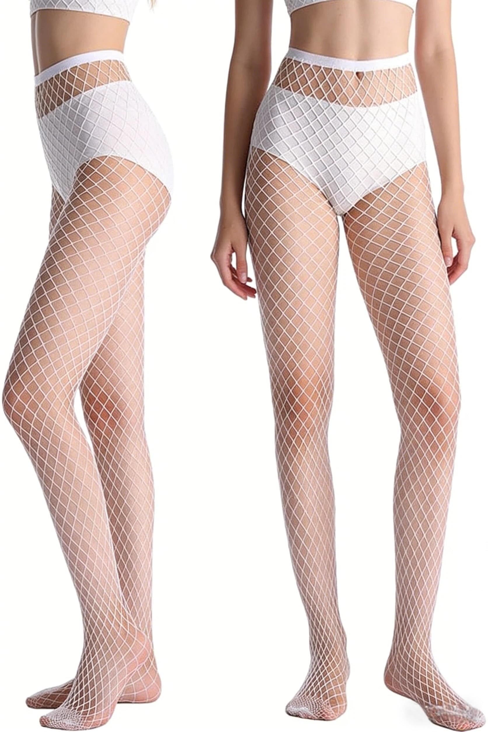 Trifletopia Women's White Fishnet Tights For - High Waist Large Diamond Mesh Pantyhose, Stretch Fish Net Hosiery For Party, Festival, Clubwear And Daily Wear
