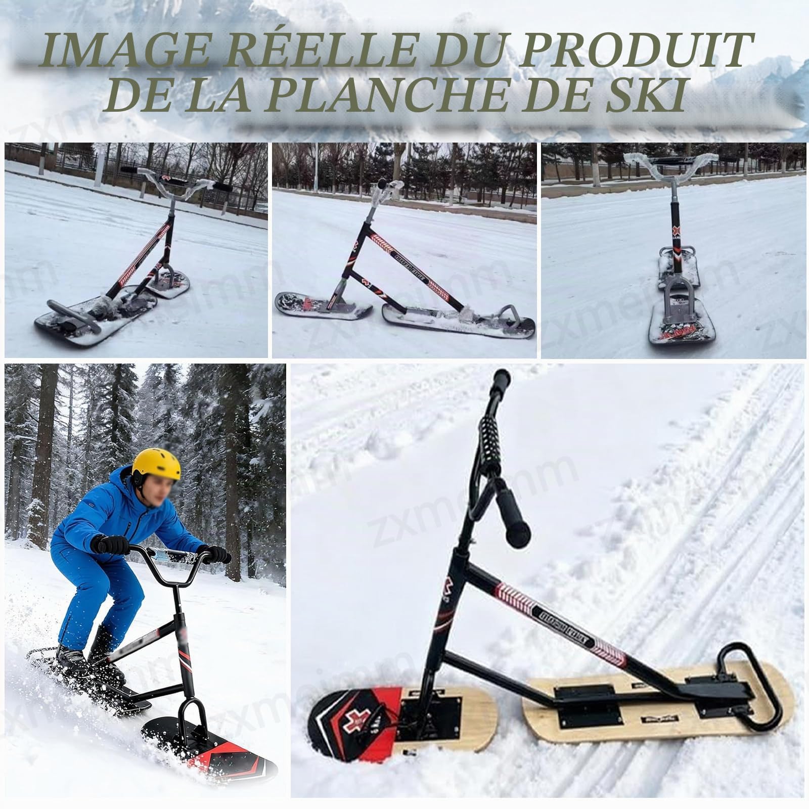 Snowscoot Tout-Terrain Adulte - Plateau Érable 5 Plis, Lames Doubles - Luge Hiver pour Pentes Damées et Jardin
