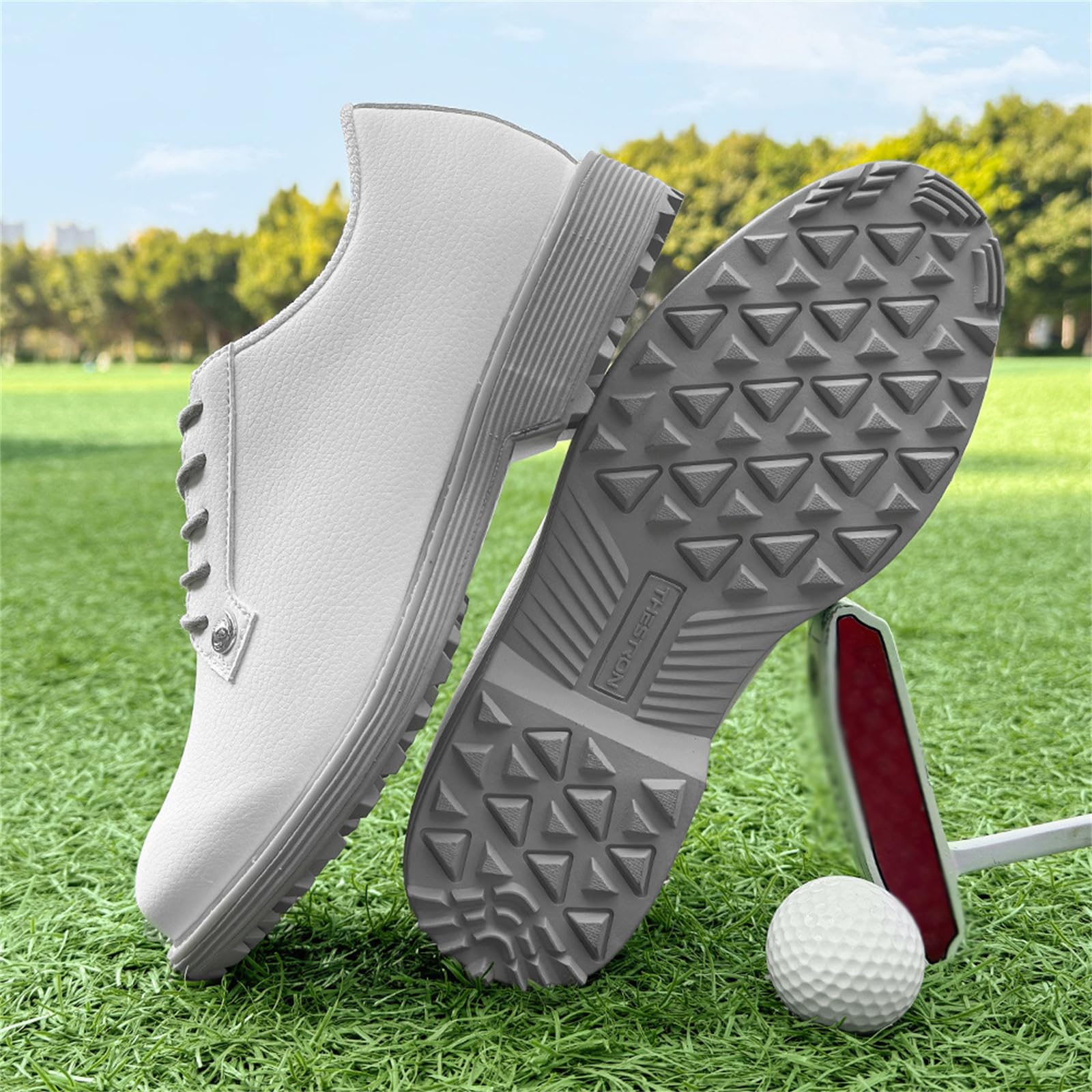 Zapatos De Golf Impermeables Mujer Zapatillas Bajas De Cuero con Cordones para Caminar Antideslizantes Cómodas para Exteriores E Informales