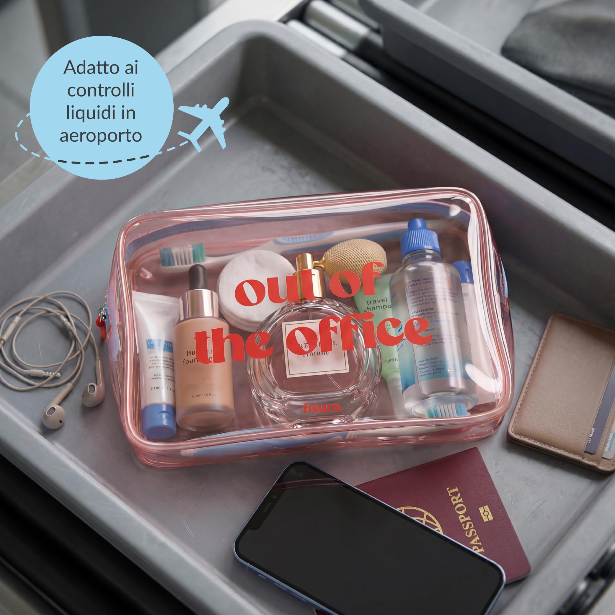 Fisura – Beauty case trasparente "out of the Office" rosa. Beauty case da viaggio grande da 3 litri per vacanze o vacanze. Beauty case da spiaggia trasparente.