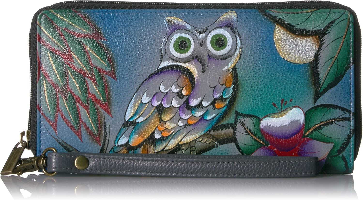 Anna by Anuschka Women's Hand Painted Leather Zip-Around Clutch, Summer Garden Denim, One Size