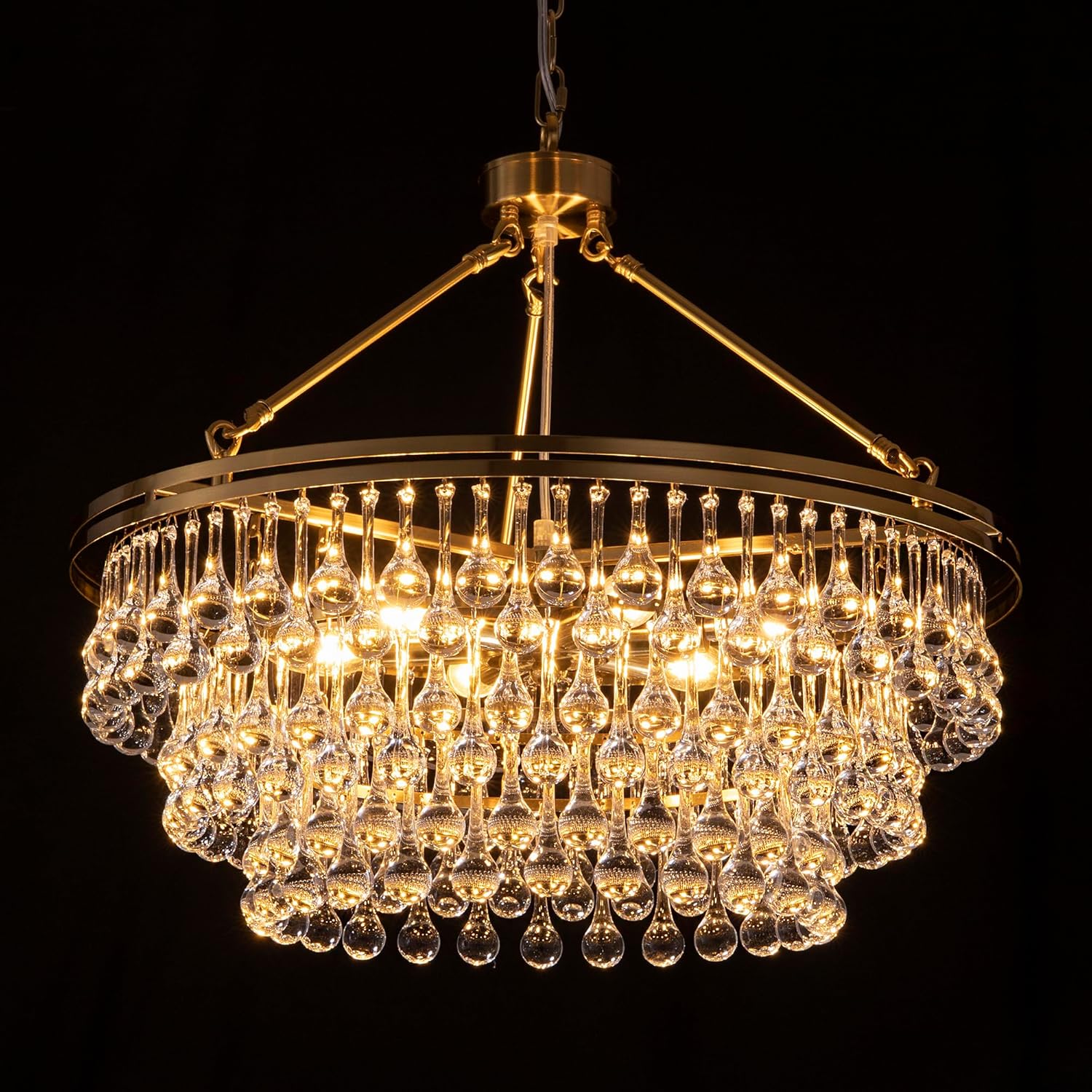 TOCHIC Modern Crystal Chandelier for Dining Room, 24 inch Gold Chandeliers Light Fixtures High Ceiling Crystal Pendant Lighting for Bedroom, Kitchen Island Light, Living Room Chandelier, 3 Tiers